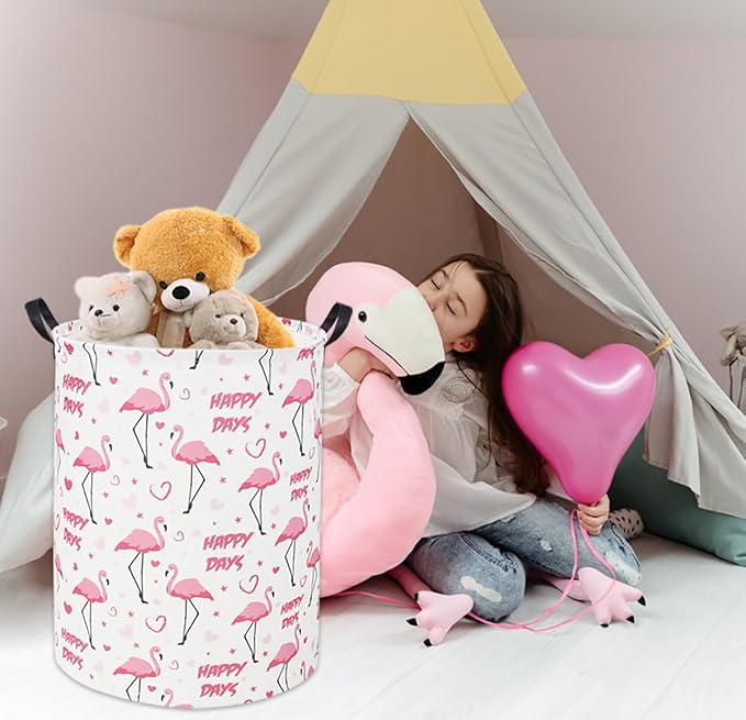 Pink Flamingo Kids Laundry Basket Baby Hamper Flamingo Toy Storage Bin for Boys Room Decor Baby Nursery Hamper Gift Baskets for Bedroom Bathroom(Pink Flamingos)