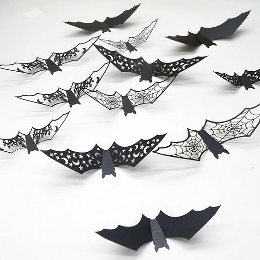 Halloween Wall Decor Bat Wall Stickers 24Pcs Halloween Bats Wall Decals Reusable Cute Bat Halloween Party Decoration Supplies Wall Sticker for Window Home Room Wall DIY Decor Charms