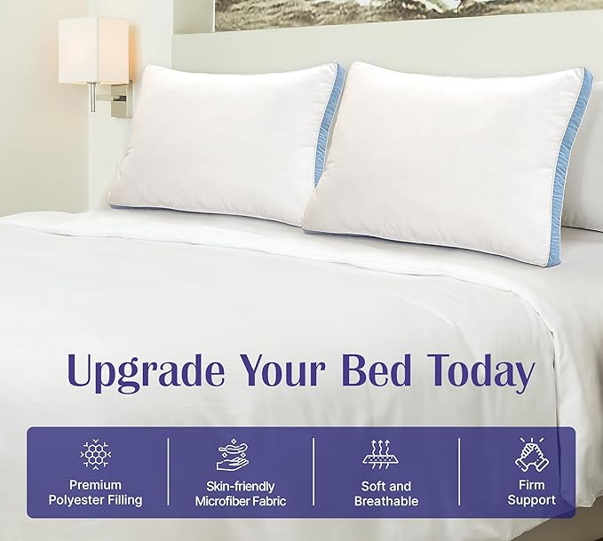 ROYALE LINENS Pillows Standard Size Set of 2 -Bed Pillows for Sleeping - Cooling Pillow for Back, Stomach or Side Sleepers - Down Alternative Gusseted Pillows -Hotel Quality (20x26 Inches, Pack of 2)