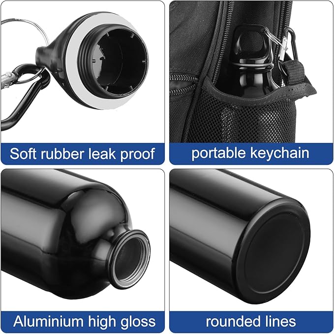 Nuogo 24 Pieces Aluminum Water Bottle 20 oz Lightweight Reusable Water Bottle Bulk Leak Proof Aluminum Water Bottles with Twist Cap and Buckle for Bike Travel Sports Camping (Black)