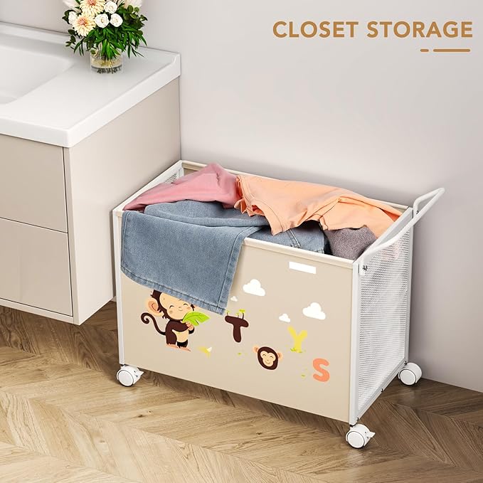 Toy Box Toy Storage - 72L Kids Toy Organizer with Wheels Toy Chest Storage Bins with Lids, Toy Boxes for Girls Boys, Stuffed Animals, Clothes, Bedroom, Living Room （beige）