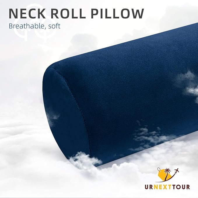 Cervical Neck Pillow Roll Memory Foam Support Round Pillows for Pain Relief Sleeping, Bed, Legs, Back and Yoga Blue 17 x 4.5 Inches