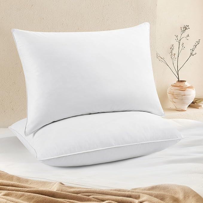 puredown® Feather Pillows with 100% Cotton Cover, Set of 2 Bed Pillows for Sleeping, Queen Size
