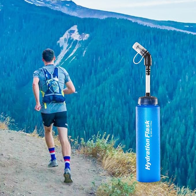 Azarxis TPU Soft Flask Running Water Bottles Collapsible BPA-Free for Hydration Pack - Ideal for Running Hiking Cycling Climbing (500ml/16.9oz - 2 Pack with 2 Speed Straws)