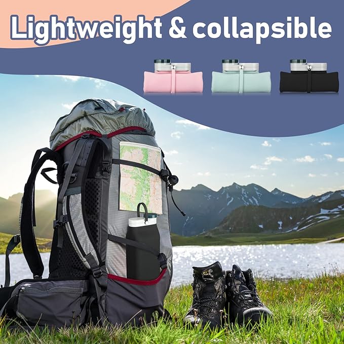 Ctosree 3 Pcs Collapsible Water Bottles 20 oz Foldable Portable Silicone Water Bottle Leak Proof Travel Water Bottle Lightweight Folding Water Bottle for Sports Traveling Hiking