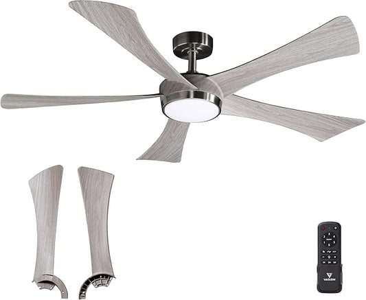 Ceiling Fan with Light Remote: 52 Inch Modern Bedroom Fans with Dimmable Tri-Color Temperatures LED - Water Transfer Printing 5 Blades (Brushed Nickel+Gray-5)