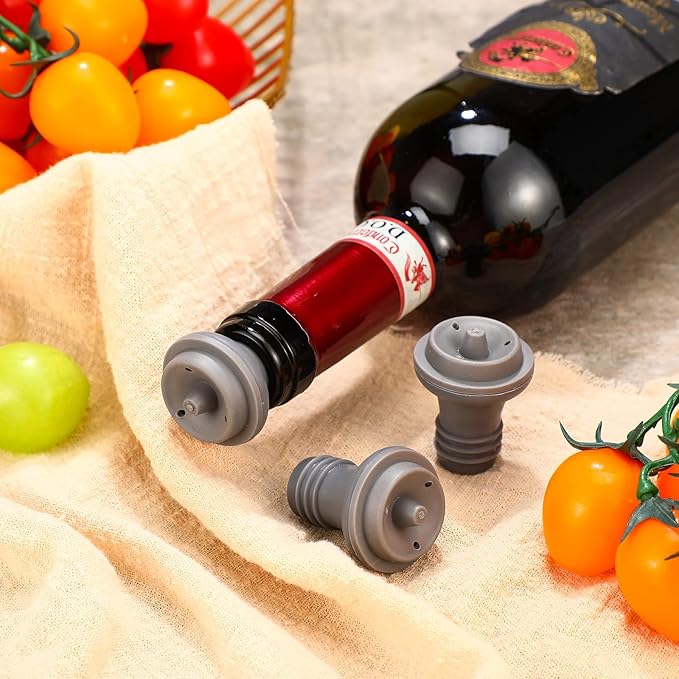 Honoson Wine Stopper Resealable Wine Pump Vacuum Stoppers Vacuum Wine Stopper Silicone Wine Saver Stoppers Practical Wine Saver Stoppers for Kitchen Supplies Wine Bottle Tools (Grey, 24 Pieces)