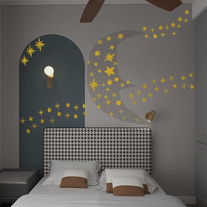 Sparkles and Stars Wall Decals, 300 Stars Wall Sticker, Sparkle Wall Decal, Space Kids Room Decor, Nursery Wall Art, Celestial Wall Stickers(Golden)
