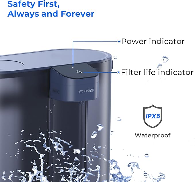 Waterdrop Compact Electric Water Filter Pitcher, Dispenser, 200-Gallon Water Filter for Fridge, NSF/ANSI 42&53&401, Reduce PFAS, Lead, Chlorine, 14-Cup, Blue, with 1 Filter, 𝐃𝐨𝐞𝐬 𝐧𝐨𝐭 Lower TDS