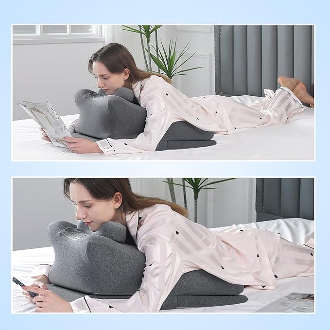 HOMBYS Adjustable Height Face Down Pillow for Sleeping,Reading Wedge Pillow for Headboard,Ergonomic Prone Position Pillow,Memory Foam Pillow for Stomach Sleeper,Back & Neck Pain Relief Incline Cushion