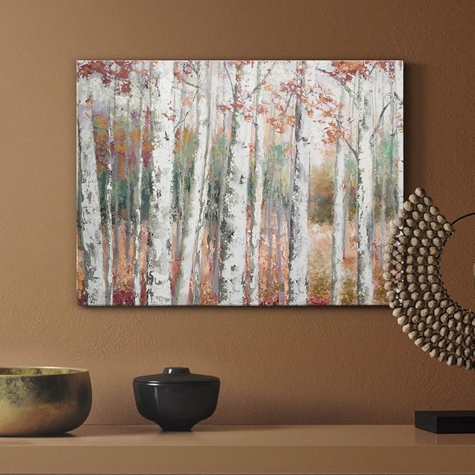 Renditions Gallery Canvas Nature Wall Art Modern Paintings Decorations Autumn Birch Forest Rustic Abstract Vibrant Foliage Wall Hanging Artwork for Bedroom Office Kitchen - 18"x27" LT33