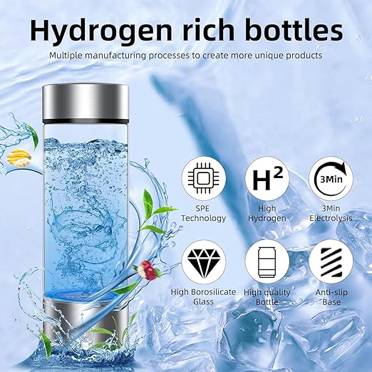 Hydrogen Water Bottle, Portable Hydrogen Water Bottle Generator, Rechargeable Hydrogen Water Ionizer Machine for Home, Office, Travel and Exercise