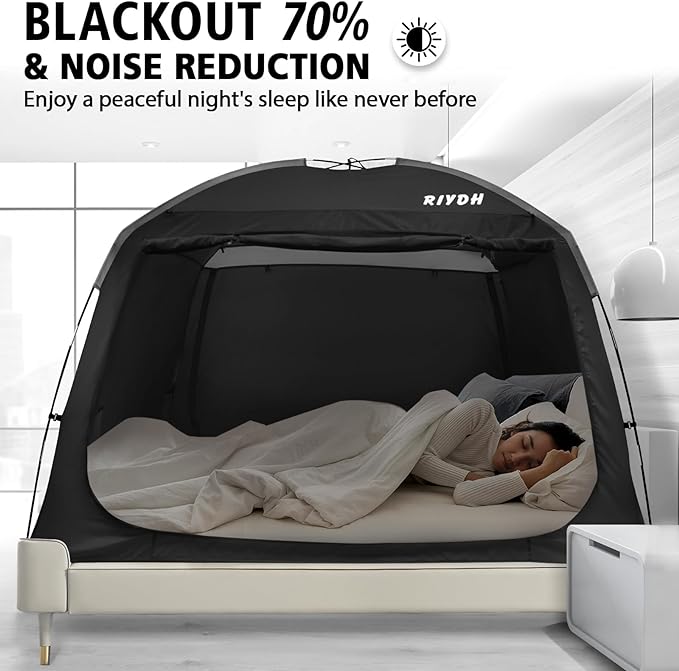 Bed Tent Bed Canopy Breathable 100% for Adult and Kids Light Reduction Sleeping Dream Tents Indoor Portable Big Space with String Light 3 Doors Twin Full Queen King Size