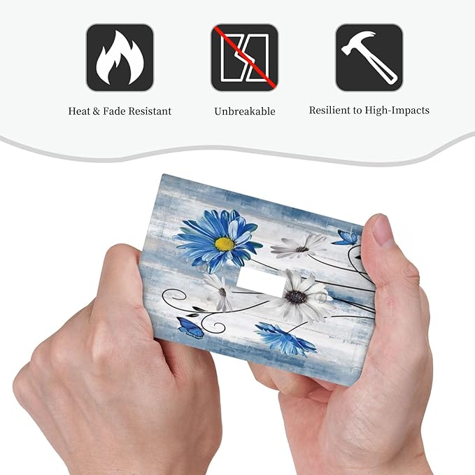 Rustic Teal Blue Daisy Floral 1 Gang Light Switch Covers Single Toggle Wall Plate Decorative Switchcover Electrical Switchplate for Country Bathroom Bedroom Kitchen Decor