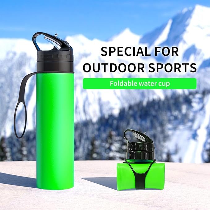 Collapsible Water Bottles 20oz, Leak Proof, BPA-Free, Foldable Silicone Travel Water Bottle for Cycling, Hiking, Outdoors Green