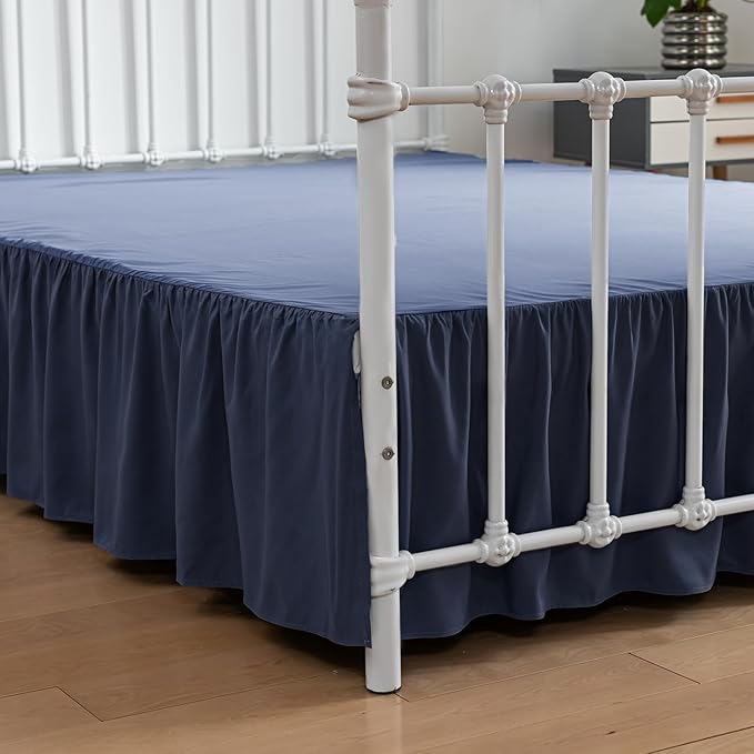 Bed Skirt Twin Size Ruffled Bed Skirt with Split Corners, 12 Inch Drop Dust Ruffle Bed Skirt with Platform,Blue