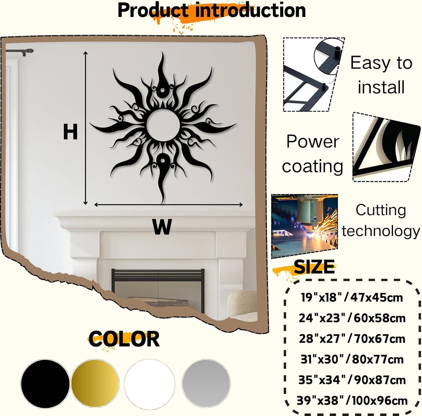 Hotuijxca Metal Wacky Sun Wall Art, Wacky Sun Metal Decor for Livingroom, Bedroom (Silver, 19"x18"/47x45cm, metal wall art)
