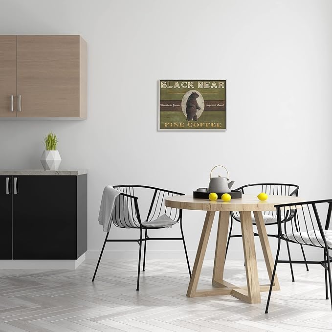 Stupell Industries Black Bear Fine Coffee Rustic Kitchen Mountain Animal, Designed by June Erica Vess Gray Framed Wall Art, 16 x 20, Green