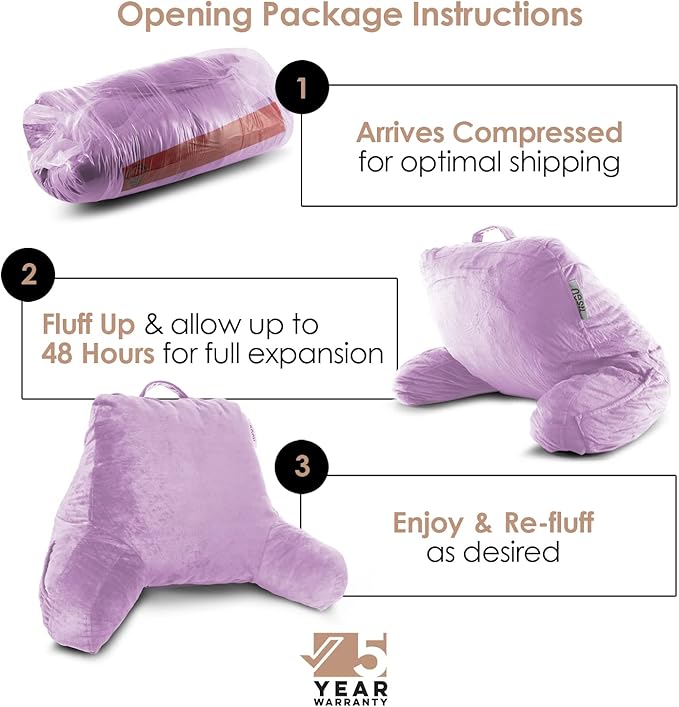 Nestl Reading Pillow for Kids, Small Bed Pillow, Back Pillow for Sitting in Bed, Memory Foam Chair Pillow, Reading & Bed Rest Pillows, Lavender Back Pillow for Bed, Arm Pillow with Pockets
