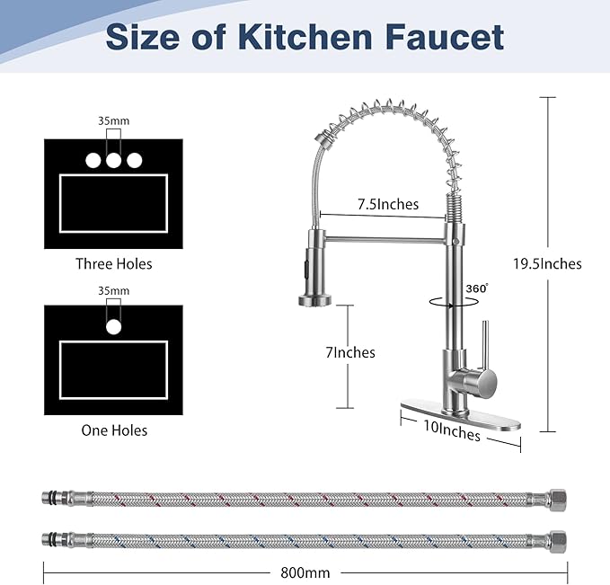Kitchen Faucets Brushed Nickel,Kitchen Sink Faucets,Kitchen Faucet with Pull Down Sprayer Brushed Nickel Kitchen Faucet for Kitchen Sink RV Stainless Steel Kitchen Faucet Single Hole Kitchen Faucet