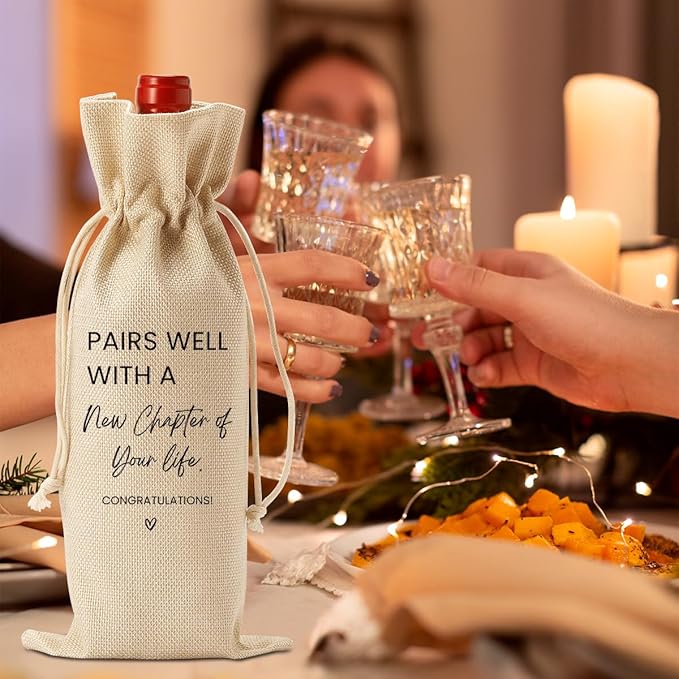 New Job Gifts Going Away Farewell Gifts for Friends Teachers Coworker Boss Women, New Beginning New Business Owner Gifts Wine Bottle Bag, Pairs Well With A New Chapter of Your Life Wine Bag