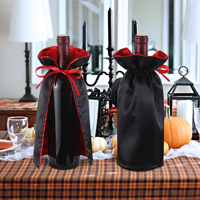 SIRIPHUM Halloween Wine Bottle Cover Decoration,Dracula Halloween Wine Cover,Vampire Halloween Wine Holder,Party Decor Or Fall Hostess Gift (2)