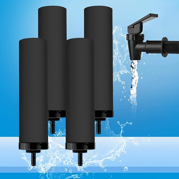 Huining 4PCS Black Water Filters for Water Purification Unit Water Filter Replacement Household Water Bucket Water Filtration System Gravity Water Filter System Water Purifier Survival