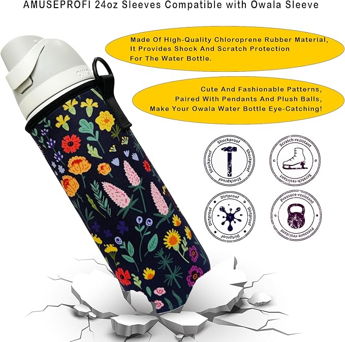 24oz Sleeves Compatible with Owala Sleeve Water Bottle Strap Compatible with Owala Charm Cute Accessories Compatible with Owala FreeSip Stainless Steel 24oz Tritan 25oz Twist 24oz Tumbler
