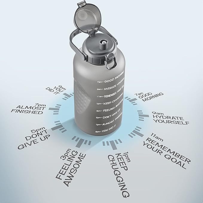 Motivational Water Bottle with Straw & Handle,One Gallon Water Bottle 128 oz/3.8L,Reusable Water Jug, Achieve All-Day Hydration SpillProof, BPA FREE