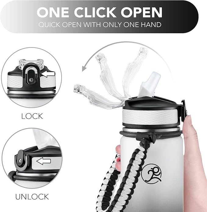 GOSWAG Insulated Sports Water Bottle, 24oz 2 Lids(with Straw/No Straw), Stainless Steel Water Bottles with Paracord Handle, Insulated Thermos with Double-Wall Vacuum Insulation