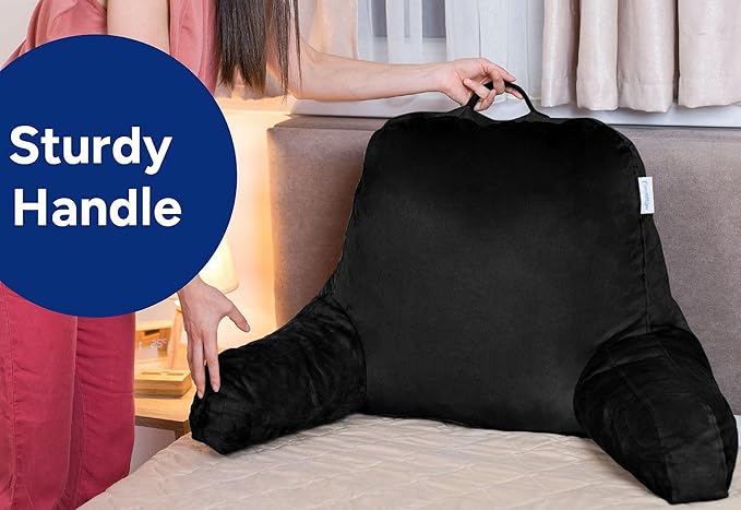 ComfortSpa Reading Pillow Replacement Cover for 19 inch Back Rest Pillow, Polyester Velour Machine Wash and Dry (Black)