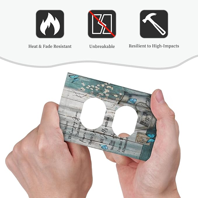 Vintage Teal Butterfly Inspirational Quotes Wood Plank Single Duplex Wall Plate Covers Light Switch Cover 1 Gang Outlet Plate Decorative Switchplate Covers Electrical Faceplate for Farmhouse Bedroom