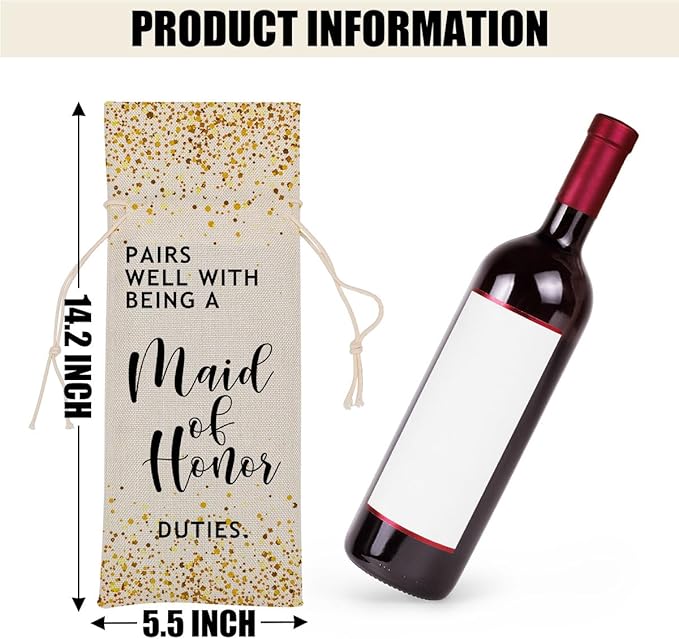 Maid of Honor Gifts Bridal Shower Gifts Wedding Wine Bag Bachelorette Gifts for Bride Fiance Gifts for Women Men Friend Him Her Lady Bachelorette Party Wine Bags