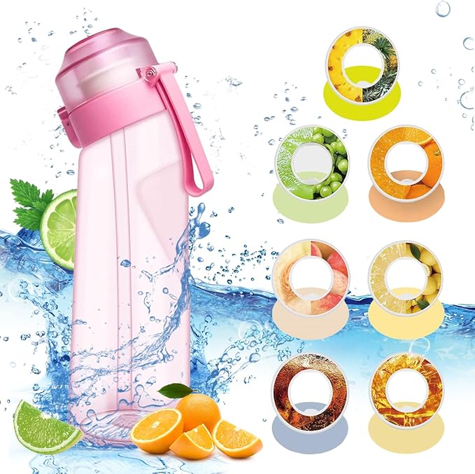 Water Bottle with Flavor Pods 21.9 Oz/650ml Fruit Fragrance Water Bottle Recyclable Sports Air Water Cup Scented Pods for Outdoor (Pink 650ML)
