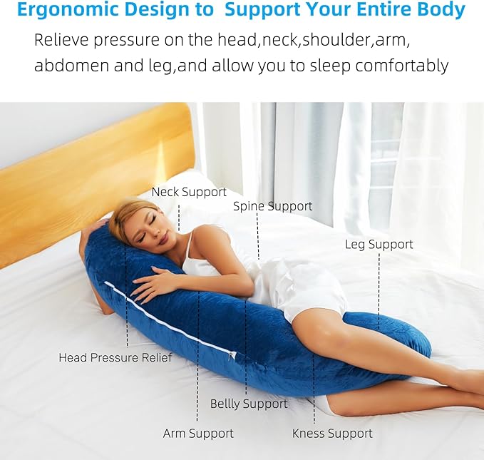 Swan Pillow Full Body Pillow,60 Inch Side Sleeper Pillows for Adults,Long Body Pillow for Back, Hip, Knee, and Leg Relief with Velvet Cover, Blue