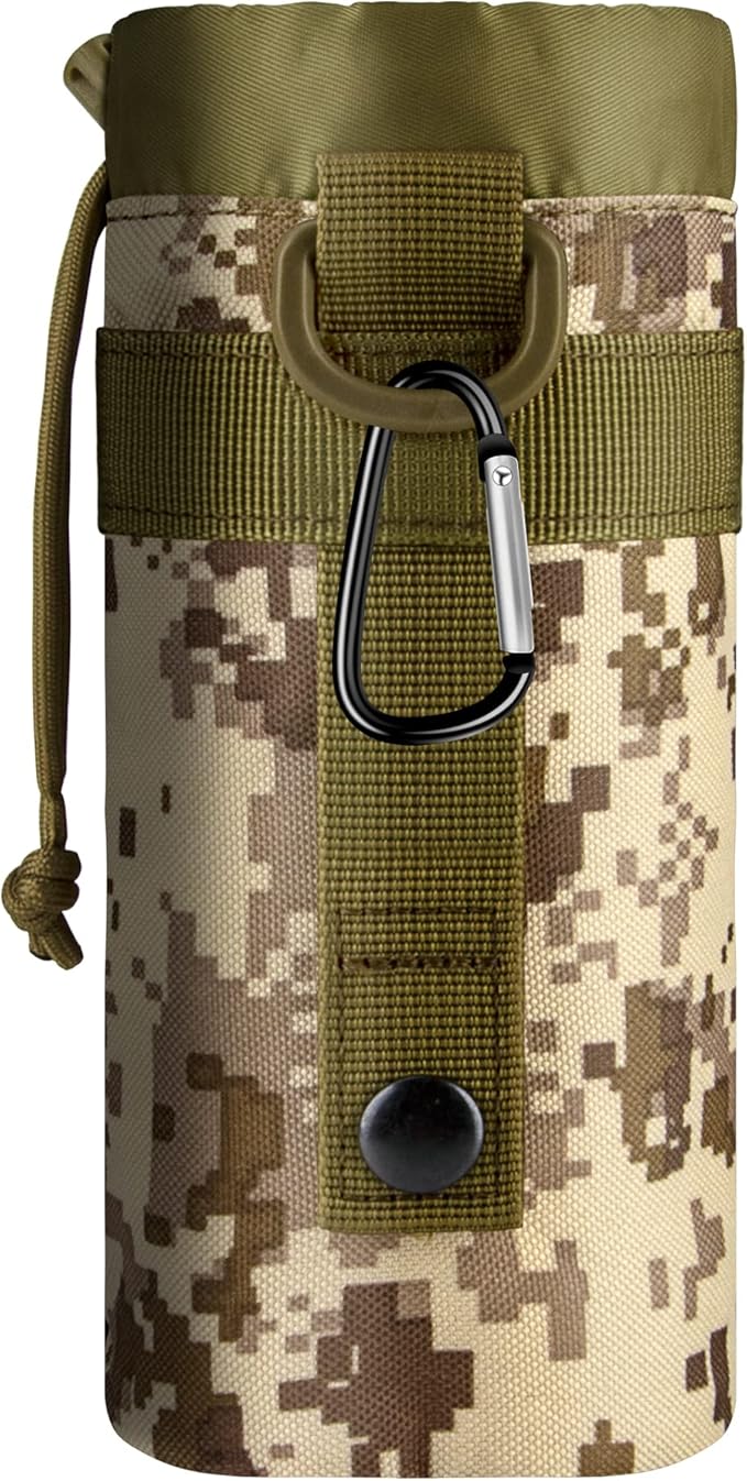 IronSeals Adjustable Tactical Water Bottle Pouch Foldable MOLLE Water Bottle Holder Drawstring Open Top Travel Water Bottle Bag