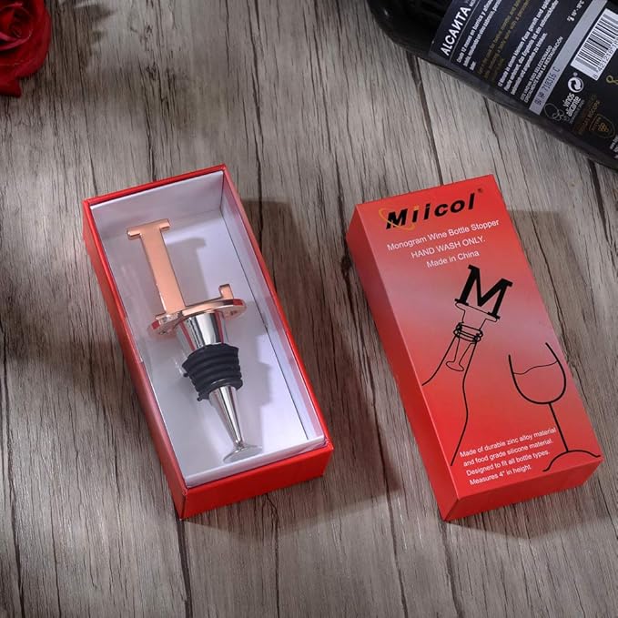Miicol Wine Bottle Stopper, Prosecco Stopper, Rose Gold Wine Stopper, Personalised Champagne Stopper, Initial Wine Stopper, Funny Prosecco Gift, Wine Lovers Gift, Kitchen Decor, Letter L