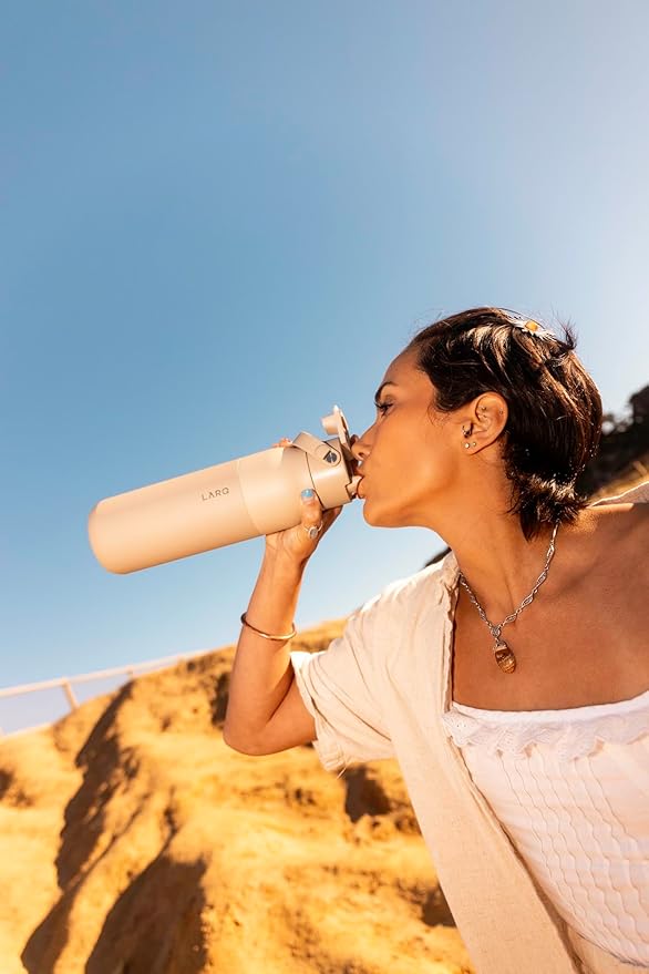 LARQ Bottle Swig Top 34oz - Insulated Stainless Steel Water Bottle With Built-In Silicone Handle | Thermos, BPA Free | Reusable Water Bottle for Sports, Gym, and Travel, Mojave Dune
