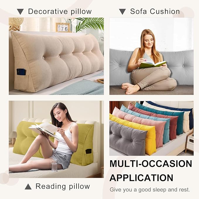 Large Triangular Headboard Pillows Long Backrest Positioning Support Bolster Cushion for Daybed Fluffy Quality Plush Body Wedge Pillow with Removable Cover(Dark Blue-Cal King-71x8x20 in)