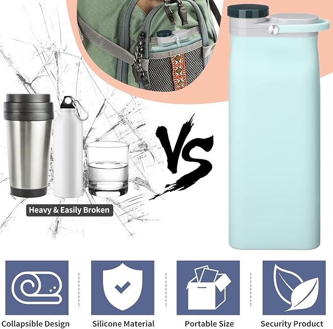 Ctosree 3 Pcs Collapsible Water Bottles 20 oz Foldable Portable Silicone Water Bottle Leak Proof Travel Water Bottle Lightweight Folding Water Bottle for Sports Traveling Hiking