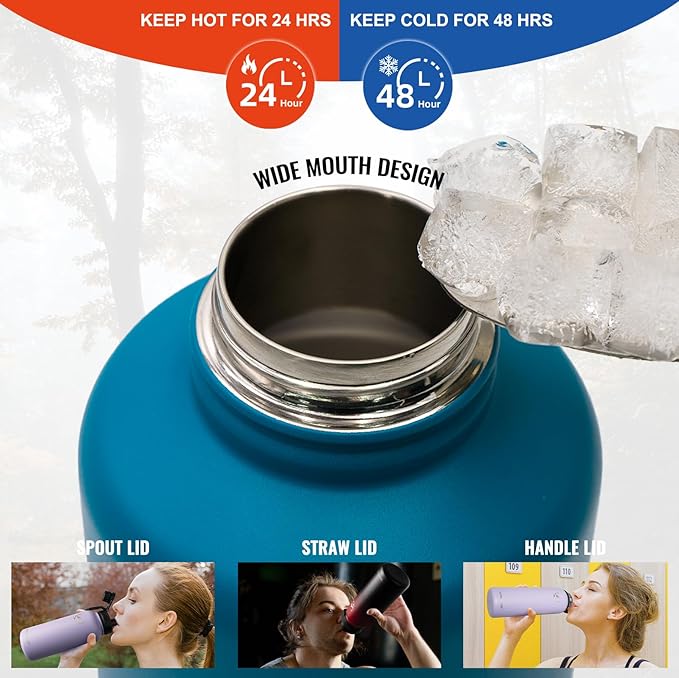 NATURE PIONEOR Tactical Water Bottle with Carrying Molle Sleeve, Stainless Steel 18/8 Food Grade Half Gallon Jug