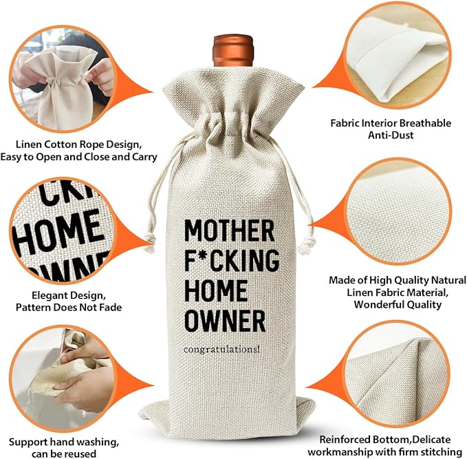 Housewarming Gift New Home Wine Bag for Women Men Wife Husband Couple Owner Homeowner, New Home Gift Idea, Realtor Gift to Client, First New Home House Homeowner Gift, Housewarming Party Supply Favor