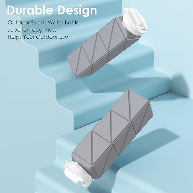 Collapsible Water Bottles,BPA-Free Leak-Proof Silicone Foldable Water Bottle Cup 20.6oz,Durable Lightweight Bottle for Gym Travel Camping Hiking Running (Type2 Grey)