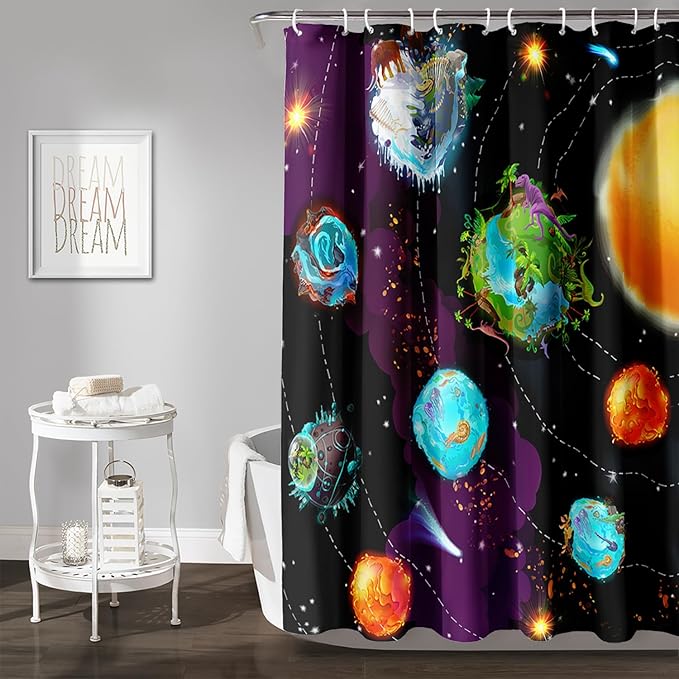 AILONEN Galaxy Shower Curtains for Boys,Solar System Bath Curtains,Outer Space Curtains for Bathroom Decor, 36" W*72" H Polyester Waterproof with 12 Hooks