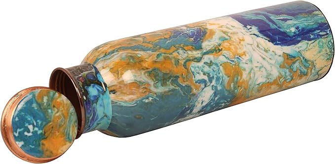 Pure Copper Water Bottle - Handcrafted - Ayurveda health benefits - Large 35 oz - Leak proof - Easy to carry for Sports, Fitness, Yoga, School - Royal Mosaic 3D Vintage Colorful Enamel