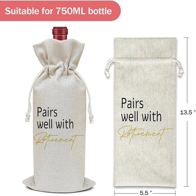 Retirement Wine Bag, Farewell Gifts Retirement Gifts for Women Men Coworkers Friends Colleagues, Party Favor Wine Champagne Gift Bag With Drawstring -14