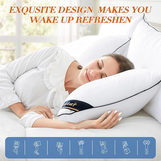 OTOSTAR Bed Pillows for Sleeping 4 Pack King Size Cooling Pillows Luxury Sleeping Pillow 3D Microfiber Filling Breathable Cover Soft Hotel Collection Pillows for Back Side or Stomach Sleepers