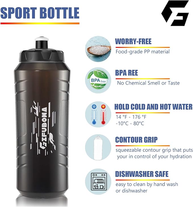 GIFUBOWA 32 oz Squeeze Water Bottle Bpa Free Easy Grip for Sports and Bike 2 Pack