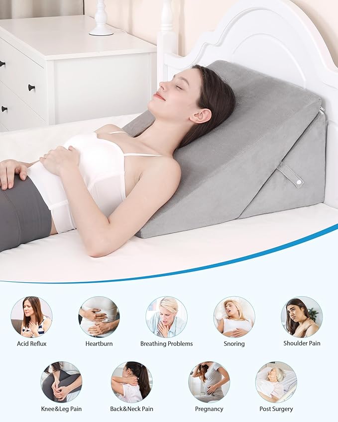 Wedge Pillow for After Surgery, Adjustable 9" & 12" Bed Wedge Pillow for Sleeping, Foldable Memory Foam Triangle Pillow for Snoring, Acid Reflux, GERD, Back and Leg