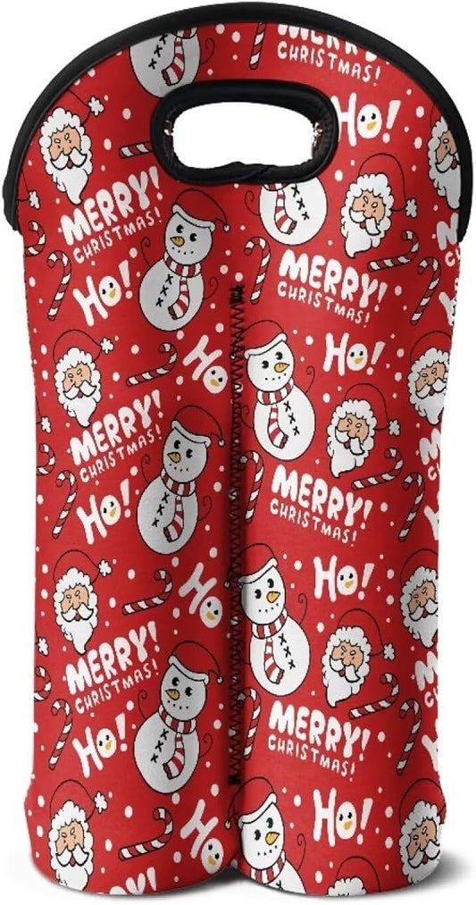 doginthehole Merry Christmas Wine Tote Bag for 2 Wine Bottles, Cute Santa Claus Snowman Wine Bag for Travel, Insulated Wine Carrying Bag with Handle, Gifts for Thanksgiving Christmas New Year